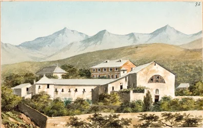 Widok na sanktuarium Nostra Signora del Monte, Genua (akwarela, ok. 1825)