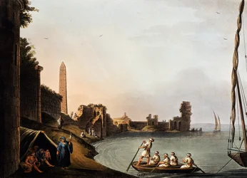 Starożytne mury i obelisk Kleopatry, Luigi Mayer (1755-1803), rycina z wedut