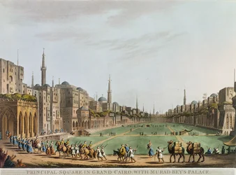 Plac Główny w Wielkim Kairze, z pałacem Murada Beya, tablica 27 z "Widoków w Egipcie", rytował Thomas Milton (1743-1827), wyd. Robert Bowyer (1758-1834) 1801 (akwatinta)