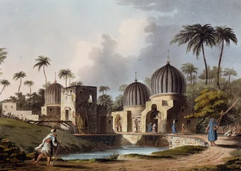 Groby arabskich świętych w Rosetcie, grawerowanie, Luigi Mayer (1755-ca 1803), z Widoków w Egipcie, Palestynie i innych częściach Imperium Osmańskiego