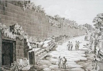Rzymska droga do Tusculo, po pierwszym wykopaniu w 1825 r., z „Le Antichita dei contorni di Roma”, opublikowana w latach 1824-26 (akwaforta)