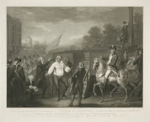 Lodewijk XVI bij het schavot Spokojne i opanowane zachowanie Lewisa XVI po rozstaniu ze spowiednikiem Edgeworthem / chwilę przed postawieniem okresu jego egzystencji 21 stycznia 1793 (tytuł na obiekcie)