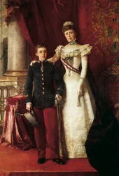 Portret Alfonsa XIII (1886-1941) i Marii Cristiny de Teschen, znanej jako Maria Cristina Habsburg (1858-1929), arcyksiężna Austrii