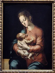 Madonna z Dzieciątkiem, obraz Luisa de Moralesa (1500-1586), XVI wiek, 0,84 x 0,64 m, Madryt, Muzeum Prado