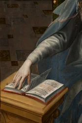 Pokłon Trzech Króli, Tryptyk, Tylna część prawego panelu, detal, obraz na drewnie