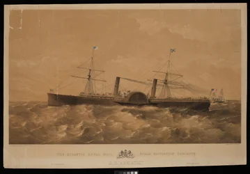 Parowiec S.S. Adriatic należący do Atlantic Royal Mail Steam Navigation Company, ok. 1856 r. (litografia, barwiona)