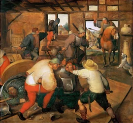 Bagarre entre soldats et paysans - Bójka między żołnierzami a chłopami - Marten van Cleve, Starszy (1527-1581). Olej na drewnie, ok. 1565-1570. Wymiar : 47,3x51 cm. Muzeum Historii Sztuki, Wiedeń