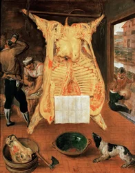 Le boeuf abattu - Zabity Wół - Marten van Cleve (van Cleef), Starszy (1527-1581). Olej na drewnie