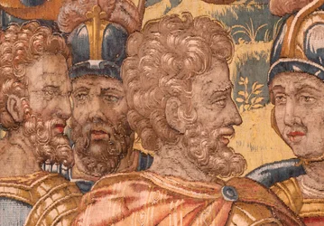 Muzeum Diecezjalne. Flamandzki gobelin. Bruksela. Atelier Francois Geubels. Seria Historia Gideona. Wojownicy są wybrani. Jedwab i wełna. Zapis biskupa Vicente Roca de la Serna. Barokowy. 1534-1571, w c