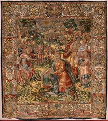 Muzeum Diecezjalne (Museo Diocesano). Flamandzki gobelin. Bruksela. Atelier François Geubels. Seria Historia Gideona. Cud wełnianego runa (Prueba del vellon de lana). Jedwab i wełna. Zapis biskupa Vicente Roca de la Serna. Barokowy. 1534-1571, ja