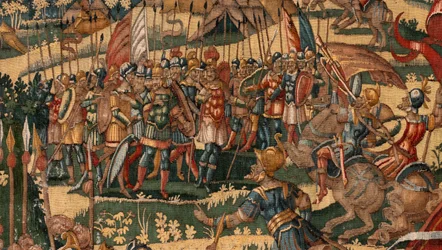 Muzeum Diecezjalne (Museo Diocesano). Flamandzki gobelin. Bruksela. Atelier François Geubels. Seria Historia Gideona.Cud wełnianego polaru (Prueba del vellon de lana). Jedwab i wełna. Zapis biskupa Vicente Roca de la Serna. Barokowy. 1534-1571, wł