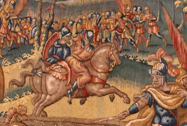 Muzeum Diecezjalne. Flamandzki gobelin. Bruksela. Atelier Francois Geubels. Seria Historia Gideona. Wojownicy są wybrani. Jedwab i wełna. Zapis biskupa Vicente Roca de la Serna. Barokowy. 1534-1571, w c