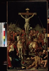 „Kalwaria” (Kalwaria) Ukrzyżowanie. Na krzyżu napis "INRI". Centralny panel tryptyku. Obraz Maartena van Heemskercka (Maerten Heemskerk van Veen) (Marten, Martin) (1498-1574) 1545-1550 Wymiary 100,7x58,3 cm Ermitaż, Sain