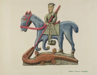 Święty Jerzy i smok, wyrzeźbiony z deski - malowany, ok. 1900 r. 1938.