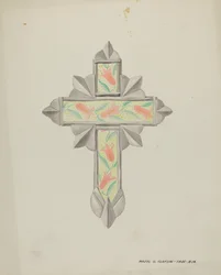 Krzyż z cyny i papieru ściennego, ok. 1930 r. 1937.