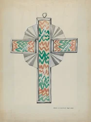 Krzyż z cyny i szkła malowanego, ok. 1900 r. 1937.
