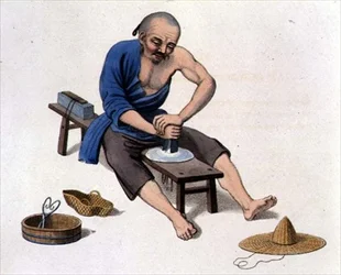 An Old Man Polishing Crystals, płyta 55 z filmu „The Costumes of China”, grawer J. Dadley