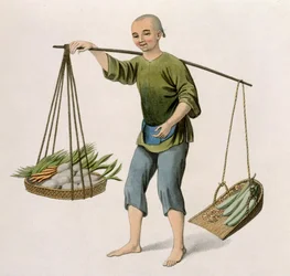 Chłopiec z warzywami, tablica 54 z "The Costumes of China", wyryta przez J. Dadleya, 1800 r.