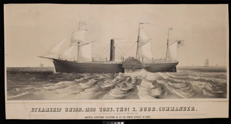 Steamship Union. 1500 ton, Thos S. Budd, dowódca. Zbudowany dla Spofford Tileston  Co w 1851 r.