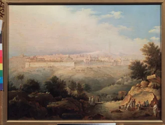 Widok Jerozolimy (Izrael) (Widok Jerozolimy) - Obraz Maxim Nikiphorovich Vorobyev (Vorobiev) (1787-1855), olej na płótnie