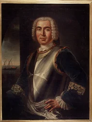 Portret rycerza Pierre Andre de Suffren z Saint Tropez (Saint-Tropez), komornika Suffren (1729-1788) - Sztuka maltańska - XVIII wiek, 99 x 76 cm