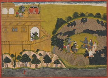 Rama uwalnia demonicznych szpiegów Shukę i Saranę: Folio z serii Oblężenie Lanki, ok. 1725.