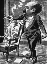 Jose Dupuis (1831-1900), aktor, komik fantasy. Karykatura rysownika Manuela Luque. W „Kreskówce” z 1886 roku.