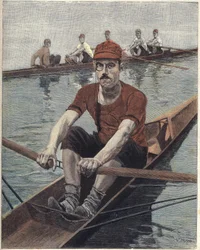 Wyścig wioślarski, we Francji Ilustracja Luque, z francuskiej gazety Le soleil du dimanche