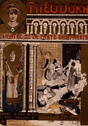 Reprodukcja plakatu reklamującego „Theodora” Victoriena Sardou, Theatre de la Porte Saint-Martin, Paryż (kolor lito) (patrz 127036)