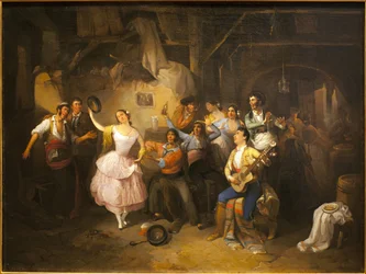 Tancerka w tawernie. Obraz Manuel Rodriguez de Guzman (1818-1867), olej na płótnie