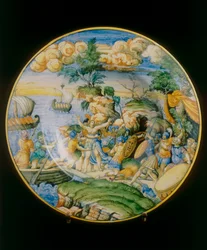 Gwałt na Helenie, talerz przypisywany Marcantoniowi Raimondiemu, przechowywany w Museo Nazionale del Bargello we Florencji