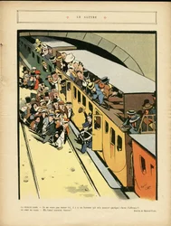 Ilustracja Marcela Capy (1865-1941) w Le Rire, 09.03.10 - Satyra - Architektura Urbanistyka, Kolej kolejowa, Most