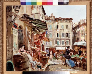 Rynek Lenche w Marsylii Obraz Marcela Leprina (1891-1933) Wymiary 50x61 cm Obowiązkowa wzmianka: Kolekcja fundacji Provence, Marsylia