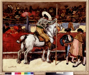 Picador i matador na arenie walki byków. Obraz Marcela Leprina (1891-1931) wym. 50x61 cm Obowiązkowa wzmianka: Collection fondation sugere de Provence, Marseille