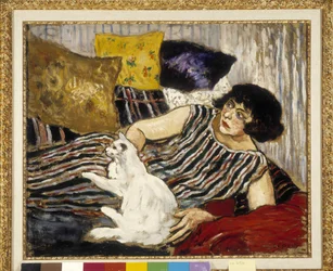 Suzanne Valadon (1865-1938) i jej kot. Obraz Marcela Leprina (1891-1933), obowiązkowa adnotacja: Collection fondation regards de provence, Marseille (45 x 54 cm)