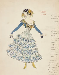 Carmen, szkic kostiumu autorstwa Marcela Multzera (1866-1937) do II aktu Carmen autorstwa Georgesa Bizeta (1838-1875)