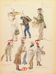 Francja, Paryż, szkic kostiumu dla statystów w operze Cyganeria Giacomo Pucciniego (1858-1924), występ w Paris Opera Comique, 13 czerwca