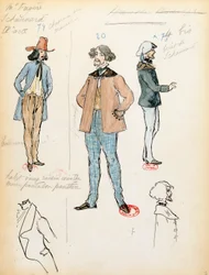 Francja, Paryż, Szkic kostiumu dla muzyka Schaunarda w operze Cyganeria Giacomo Pucciniego (1858-1924), występ w Paris Opera Comique, 13 czerwca