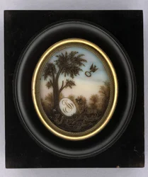 Tablica, ok. 1880 (akwarela i fryzura na szkle, złoceniach, drewnie i szkle)