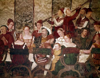 Król Danii Christian I na bankiecie wydanym przez Bartolomeo Colleoni. Szczegół zaproszeń (fresk, ok. 1480)