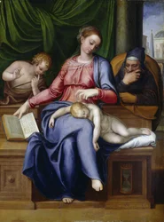 Madonna del silenzio (Dziewica i dziecko z Janem Chrzcicielem jako chłopiec) par Venusti, Marcello (1512/15-1579). Olej na drewnie