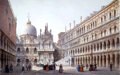 Dziedziniec Palazzo Ducale, Wenecja, rytowany przez Brizeghela (lito)