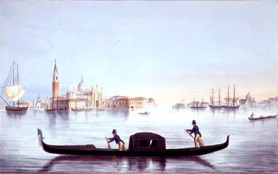 Gondola wenecka, grawerowana przez Brizeghela (lito)