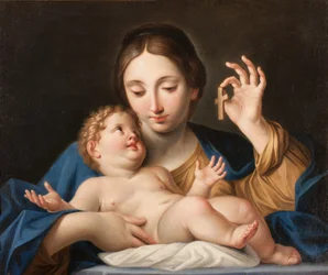 Madonna pokazująca mały krzyż Jezusowi (olej na płótnie)