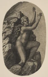 Eurydice naga, stojąca na skale, z ramionami uniesionymi w prawo, ca. 1515-27.