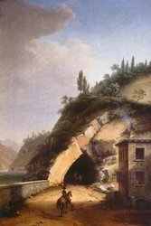 Widok domu i pierwszej galerii Varenny w Bellano, autorstwa Marco Gozziego (1759-1839), olej na płótnie