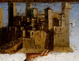 Madonna na tronie i święci, fragment predelli św. Adriana autorstwa Marco Palmezzano (ok. 1460-1539), kościół św. Franciszka, Matelica, Marche, Włochy, fragment