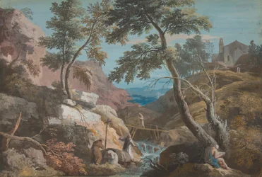 Pejzaż górski z pustelnikami, ca. 1700-1730.