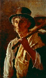 Koparka, Marco De Gregorio (1829-1876), olej na płótnie, 21x14 cm
