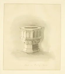 Czcionka w Redcliffe Church (ołówek i akwarela na papierze)